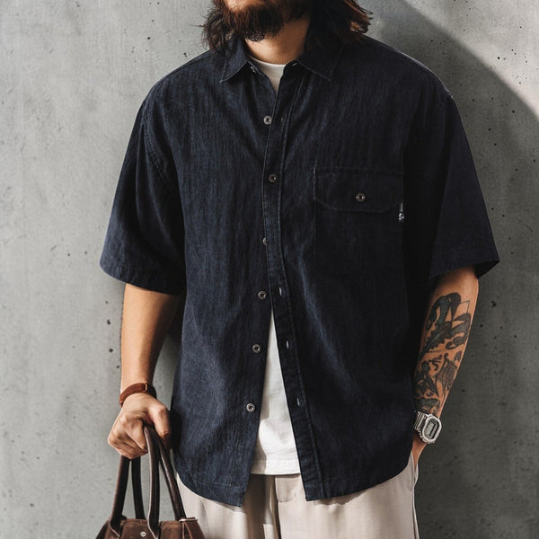 リラックスフィットデニム半袖シャツ P2038