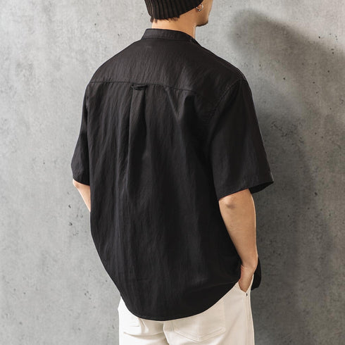 【OUTLET/即納】ノーカラーボタンフロント半袖シャツ P2058
