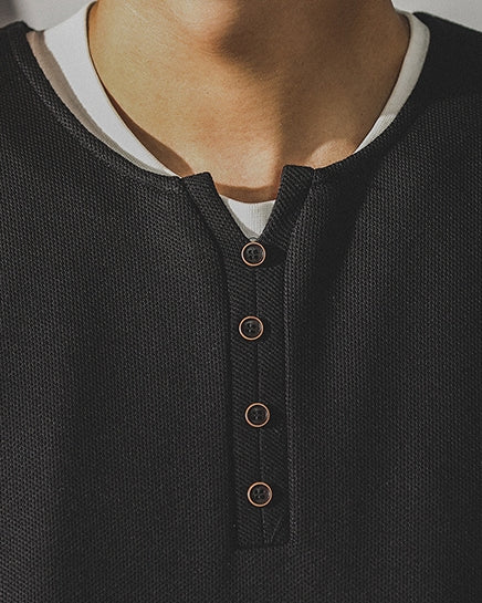 Work Taste Button Detail Long Sleeve Cutsew P1573