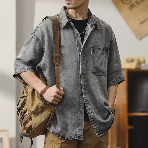 Washed Denim Shirt Short Sleeve P1025