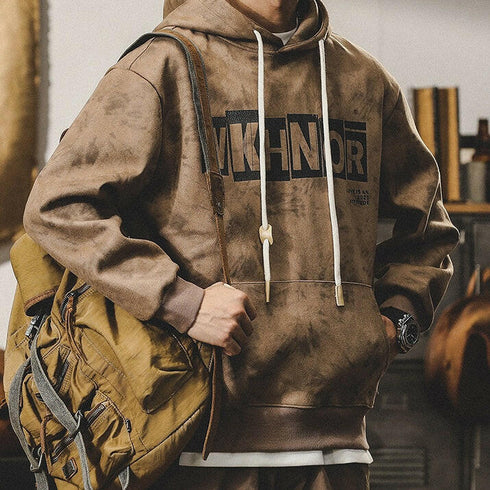 Fake Suede Print Hoodie P0667