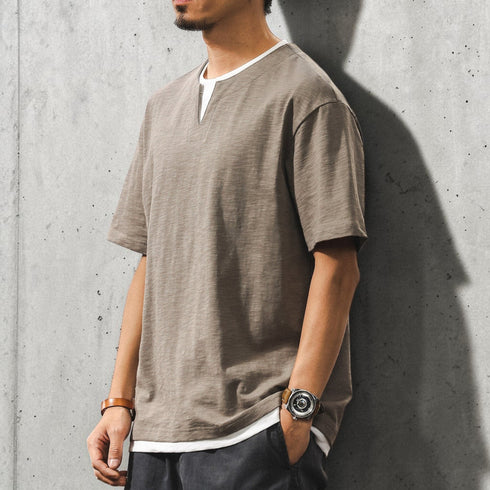 キーネックレイヤード半袖Tシャツ P2025