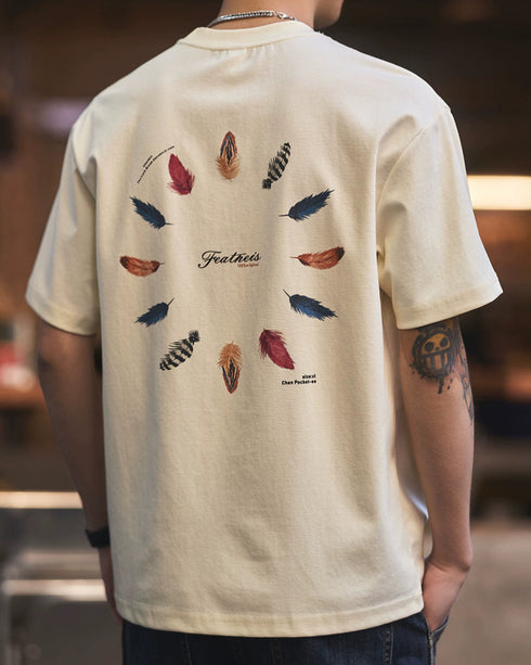 Feather Motif Back Print T-Shirt P1340