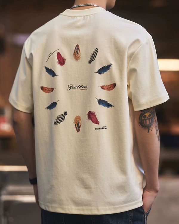 Feather Motif Back Print T-Shirt P1340