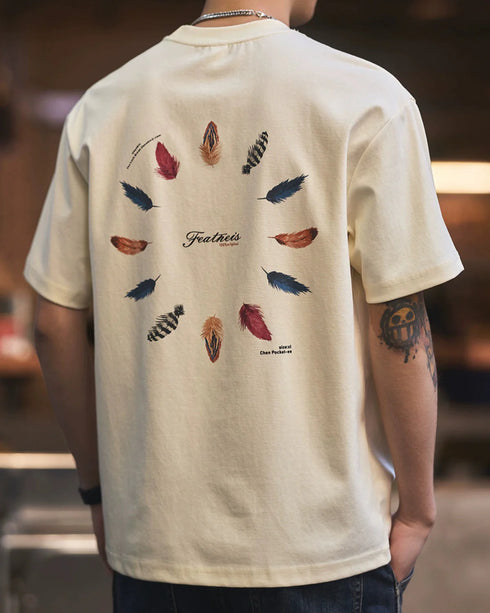 【OUTLET/即納】フェザーモチーフバックプリントTシャツ P1340