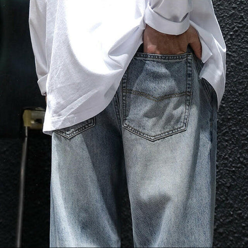 【OUTLET/即納】ウォッシュドワイドストレートジーンズ P0063