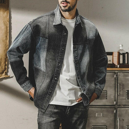 American Colorblocking Denim-shirt P0327