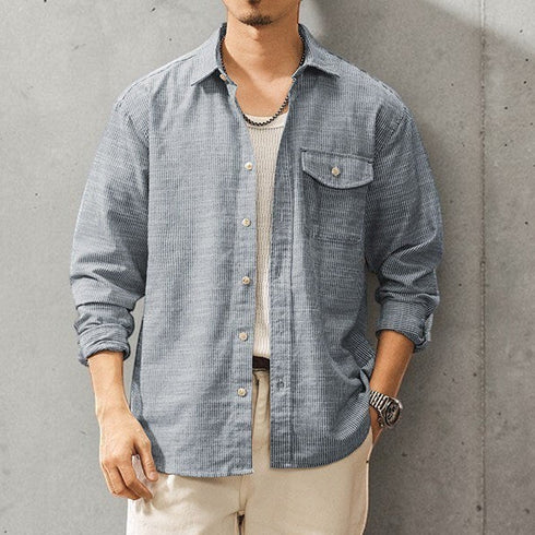 クラシックストライプワークシャツ P2016