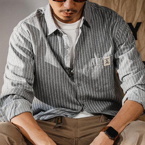 【OUTLET/即納】Long-sleeved Casual Striped Workwear P0826