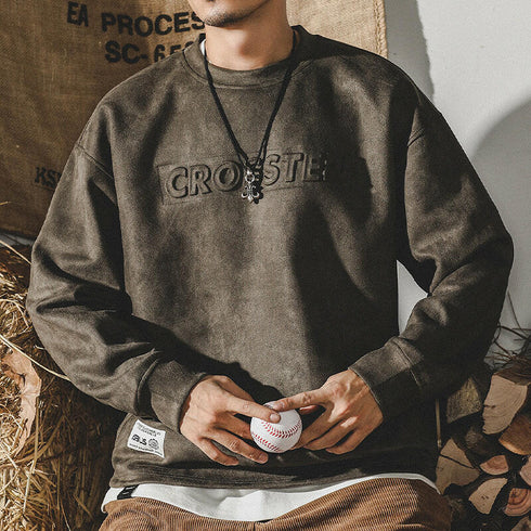 Suede 3D Steel Print Padded Sweatshirt P0620