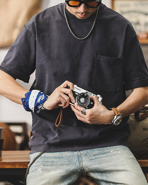 Vintage Pocket Crewneck Short T-shirt P0893