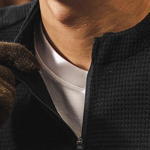 Classic Silhouette Waffle Zip Long Sleeve Top P1363