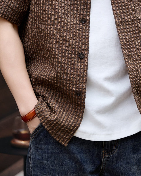 Waffle Texture Short Sleeve Shirt P1337