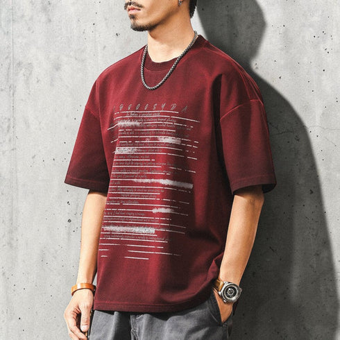 カスレプリントドロップショルダー半袖Tシャツ P2088