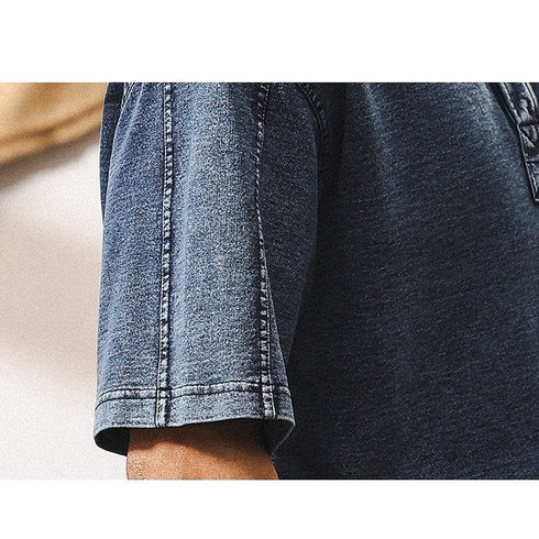 インディゴウォッシュスタンドカラー半袖Tシャツ P1971