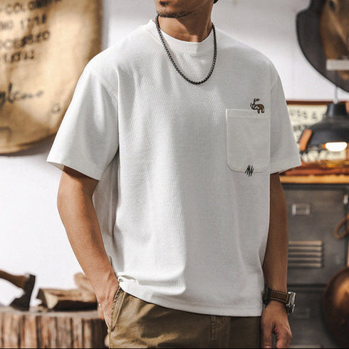 【OUTLET/即納】ワッフルテクスチャーアニマルワンポイントTシャツ P1278
