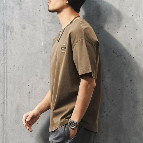 パッチアクセントクルーネックTシャツ P2109