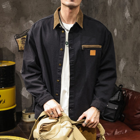 Contrast Lapel Long Sleeve Shirt P1052