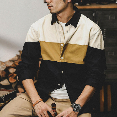 【OUTLET/即納】カラーブロックパネル長袖シャツ P0124