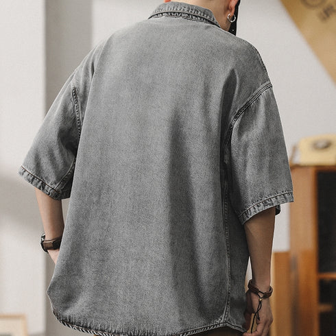 Washed Denim Shirt Short Sleeve P1025