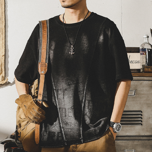 【OUTLET/即納】グロッシーテクスチャーデザイン半袖Tシャツ P0956
