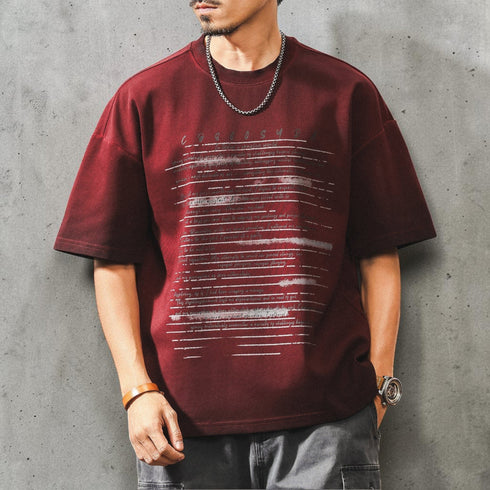 カスレプリントドロップショルダー半袖Tシャツ P2088