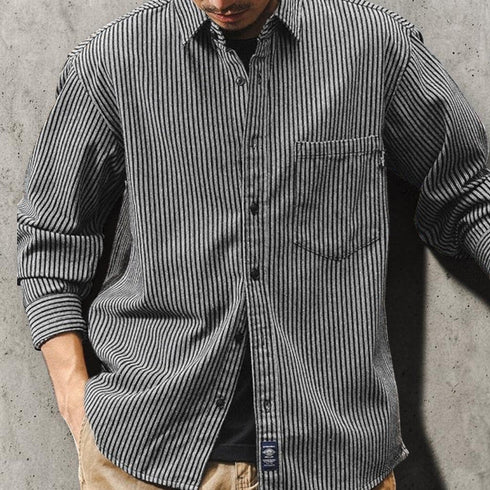 【OUTLET/即納】レトロストライプカジュアルシャツ P1276