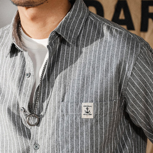 Relaxed Stripe Basic Long Sleeve Shirt P0826