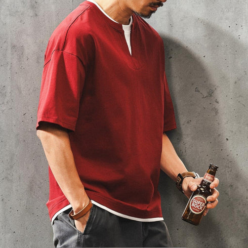 キーネックレイヤード半袖Tシャツ P2020