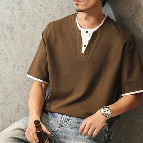 【OUTLET/即納】ツーボタンVネック半袖Tシャツ P2051