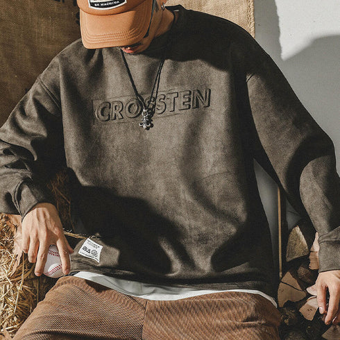 Suede 3D Steel Print Padded Sweatshirt P0620