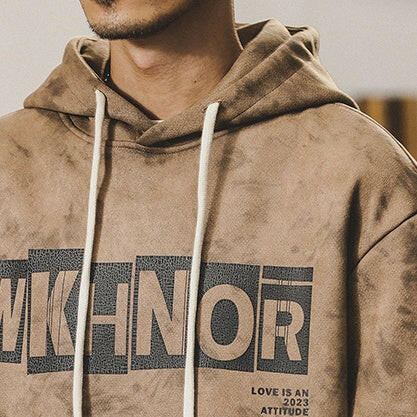 Fake Suede Print Hoodie P0667