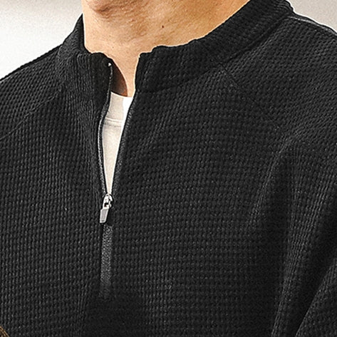 Classic Silhouette Waffle Zip Long Sleeve Top P1363