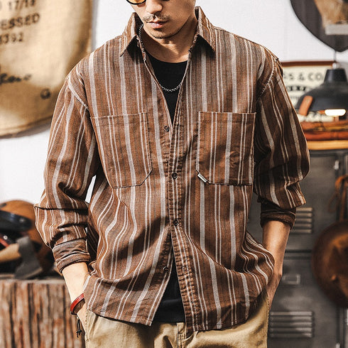 Long-sleeved Striped Casual Shirt P1272