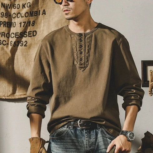 【OUTLET】ヴィンテージテイストヘンリーネックロンT P0630