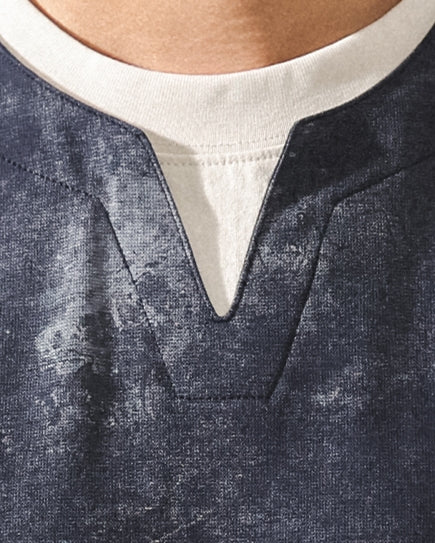 Washed Color Split Neck Short Sleeve T-Shirt P1421