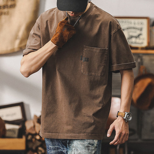 Vintage Pocket Crewneck Short T-shirt P0893