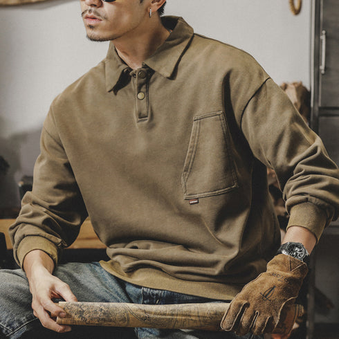 Distressed Lapel POLO Sweatshirt P0873