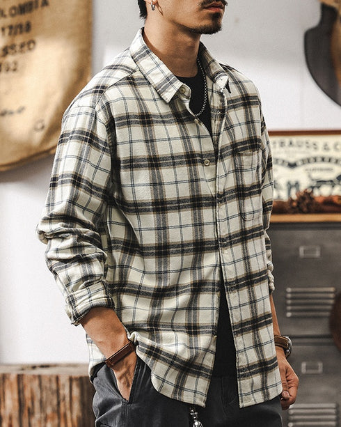 Faded Plaid Long Sleeve Cotton Shirt P1316
