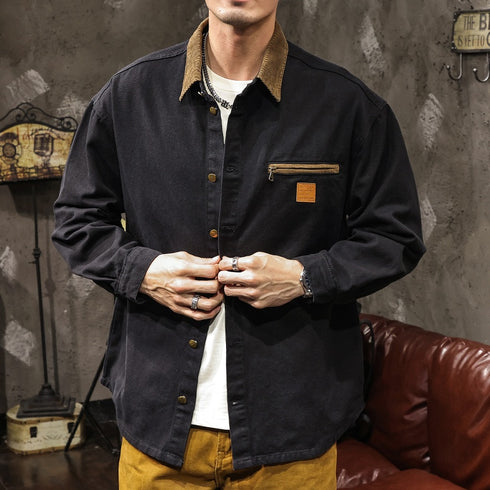 Contrast Lapel Long Sleeve Shirt P1052