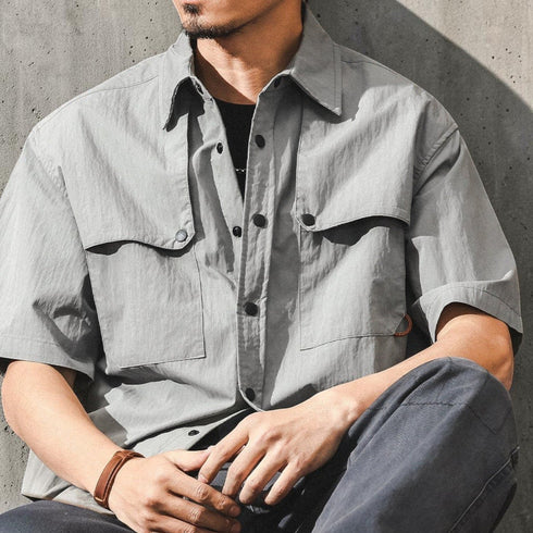 【OUTLET/即納】フラップデザインポケットワーク半袖シャツ P2078