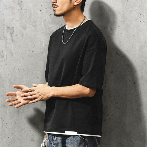 レイヤードネックリラックス半袖Tシャツ P2033
