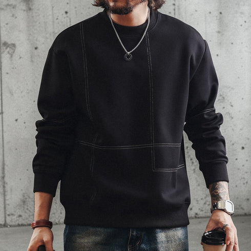 シンプルラインステッチアクセント長袖スウェット P1996