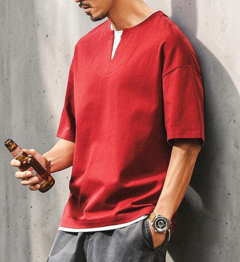 キーネックレイヤード半袖Tシャツ P2020