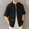 【OUTLET/即納】ノーカラーボタンフロント半袖シャツ P2058