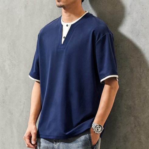 【OUTLET/即納】ツーボタンVネック半袖Tシャツ P2051