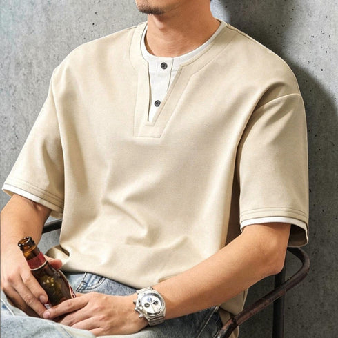 ツーボタンVネック半袖Tシャツ P2051