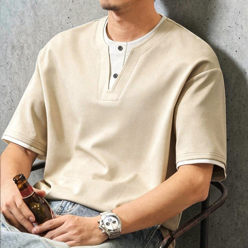 【OUTLET/即納】ツーボタンVネック半袖Tシャツ P2051