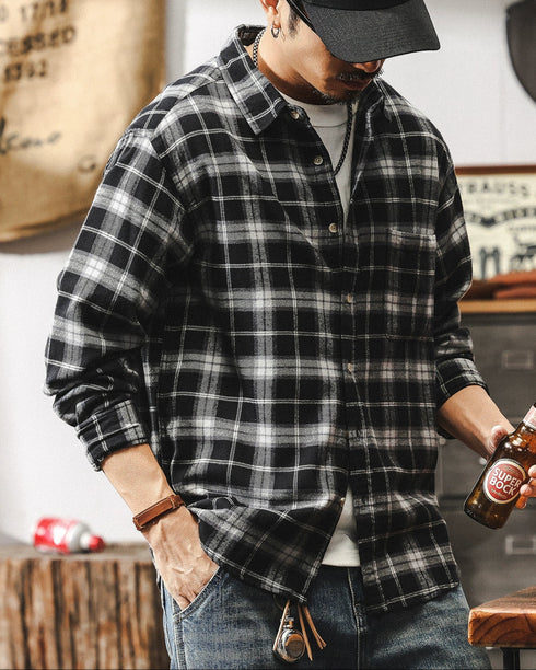 Faded Plaid Long Sleeve Cotton Shirt P1316