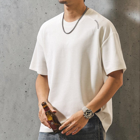 ラウンドネックドロップショルダー半袖Tシャツ P2083